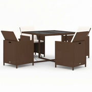 Set da Pranzo da Giardino 5pz | Set Salotto da Giardino con Cuscini in Polyrattan Marrone