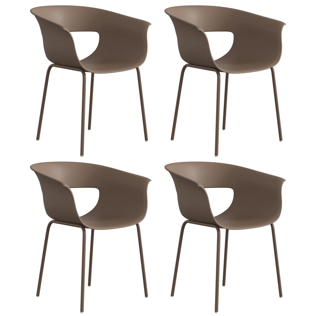 Serie di sedie da giardino con 4 sedie ergonomiche ritagliate braccioli caffè resistente alla ruggine