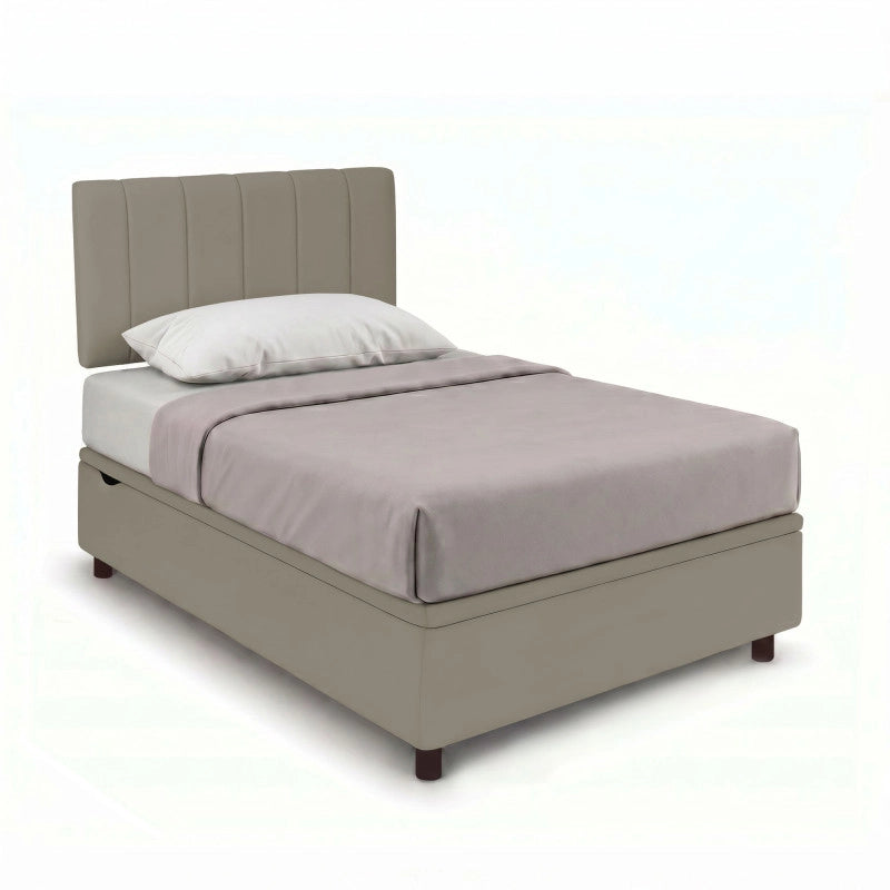 Letto imbottito Singolo 80x190 cm Vertical - Similpelle,Cappuccino,Contenitore
