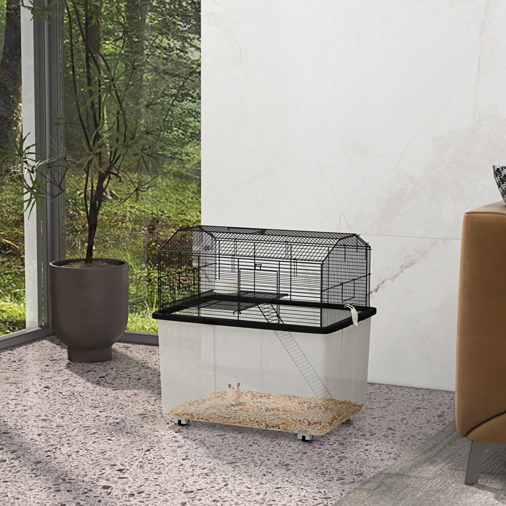 Gabbia per criceti 2 piani con ruote ¨C zephmum ¨C nero 57x43x57 cm