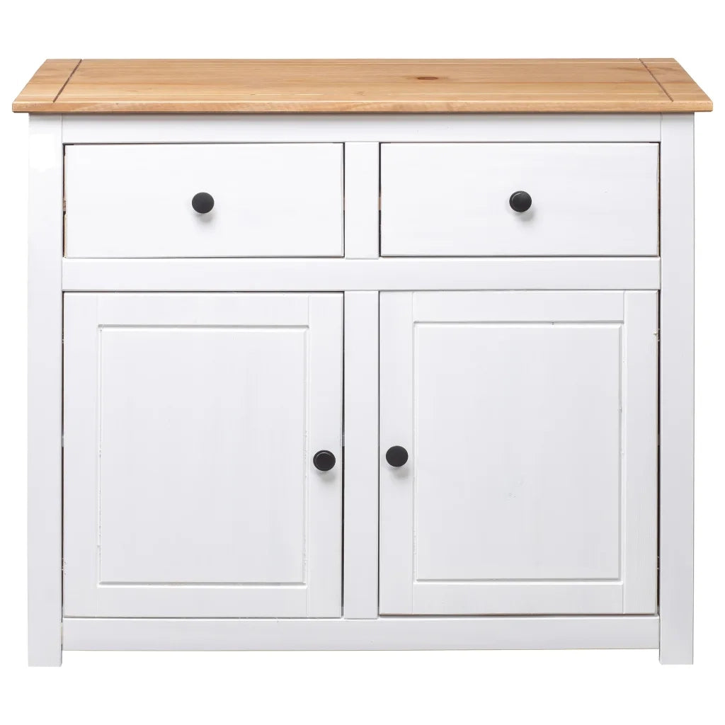 Credenza-Buffet-Armadio da cucina Bianca 93x40x80 cm in Legno Massello di Pino Panama