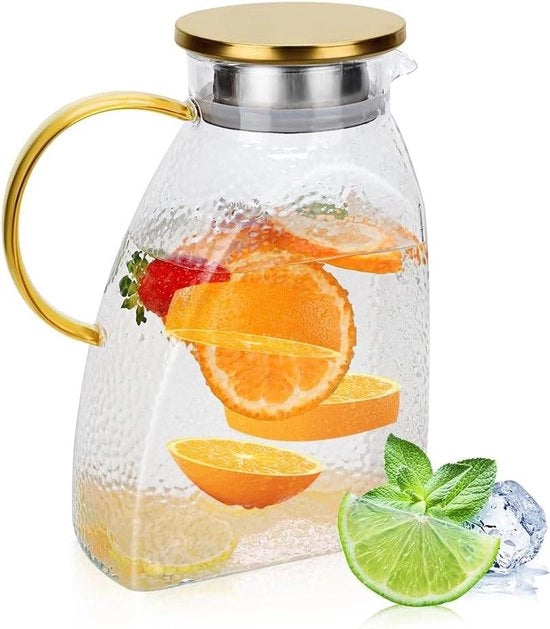 Caraffa acqua 18 l in vetro con coperchio in acciaio inossidabile - impermeabile - porta frigorifero caraffa - riscaldamento a induzione ceramica - caraffa acqua con coperchio per bevande calde e fredde - succo latte caffè vino.