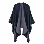 Nuovo scialle/mantella in jacquard di cashmere alla moda con spacchi, spesso e ampio, da donna.