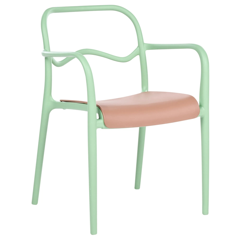 Set di 2 sedie da giardino impilabili in plastica verde e marrone stile retrò per tutte le stagioni