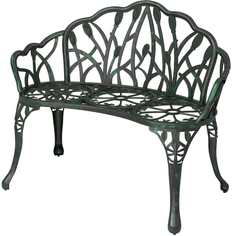 Panchina da giardino a 2 posti in alluminio pressofuso verde antico 99x57x78 cm