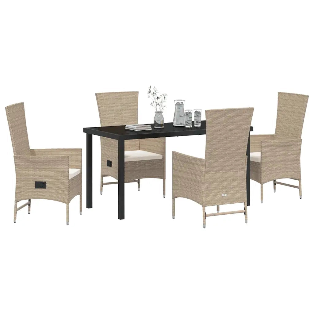 Set da Pranzo per Giardino con cuscino 5 pcs Beige polyrattan 3379466