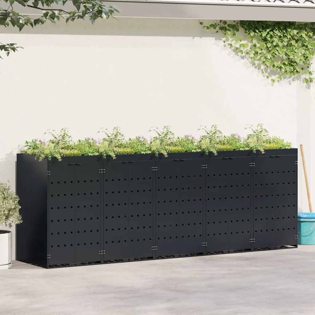 Contenitore per Rifiuti per 5 Bidoni Nero 340 x 77,5 x 121,5 cm