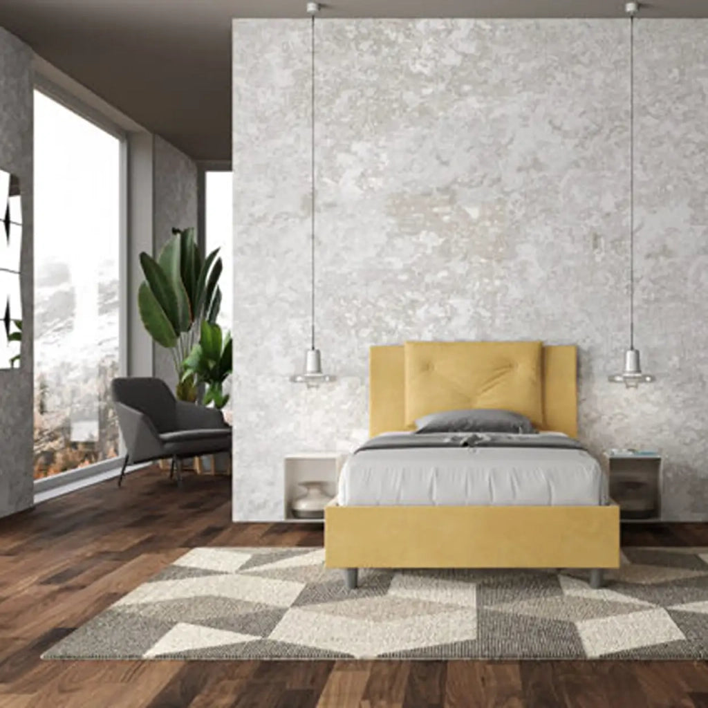 Letto una piazza e mezza con rete imbottito 120x200 microfibra ocra Appia