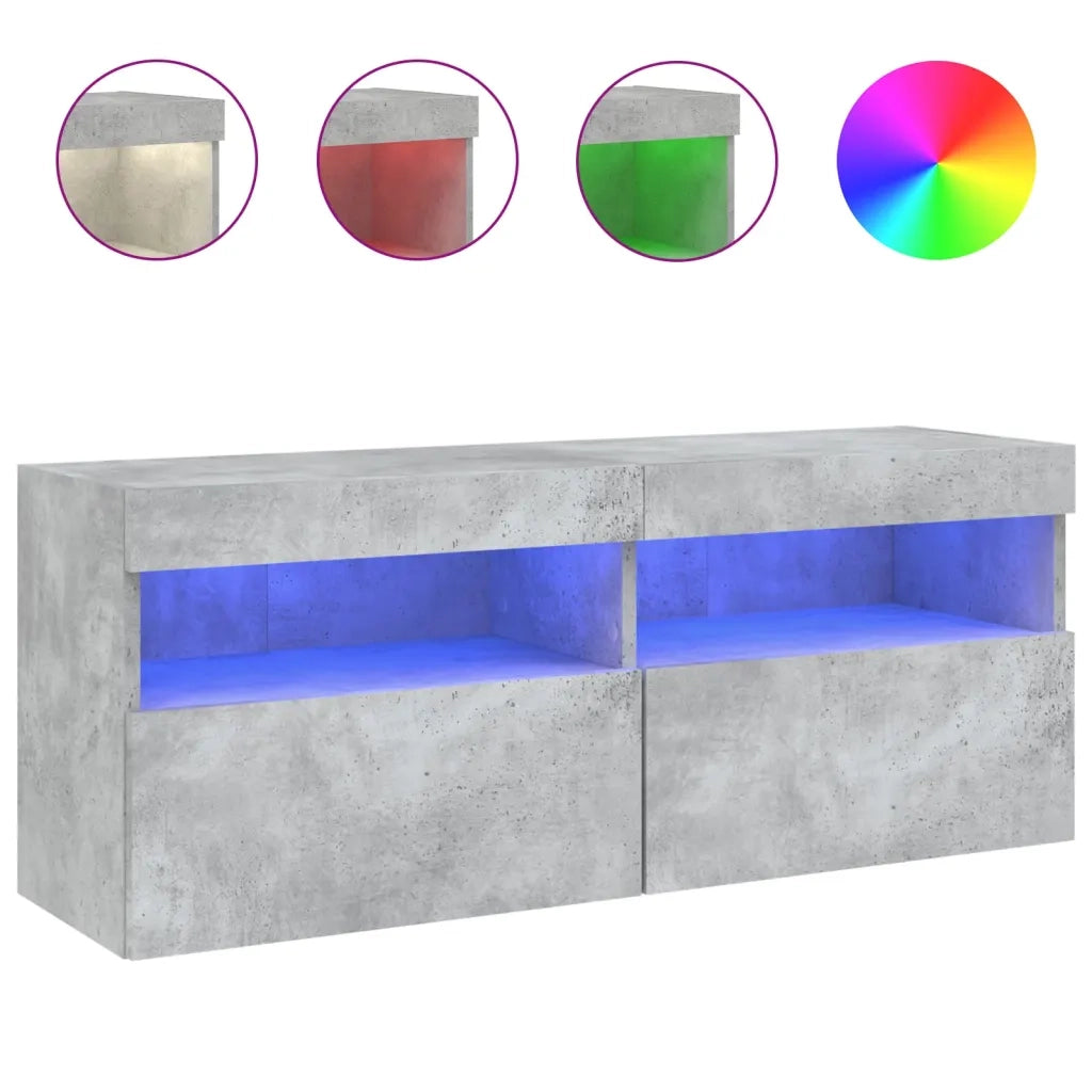 Mobile TV a Parete con Luci LED Grigio Cemento 100x30x40 cm 837214