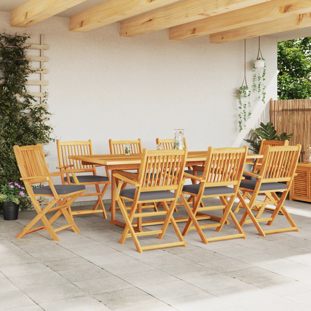 Sedia da Giardino Pieghevole  con Cuscino Grigio 8 pezzi in Legno Massello di Acacia