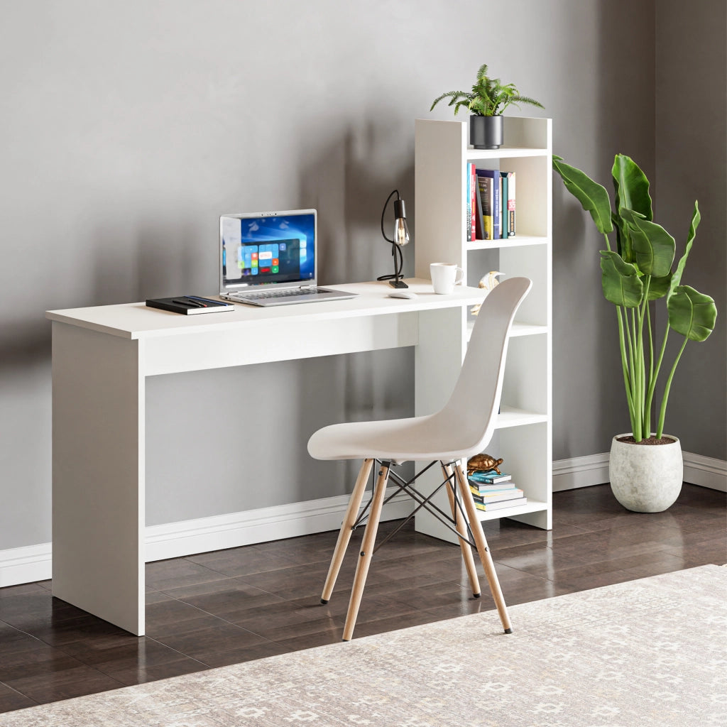Scrivania Chagtuniejle con Scaffale Laterale 150 x 45 x 120 cm - Bianco [en.casa]