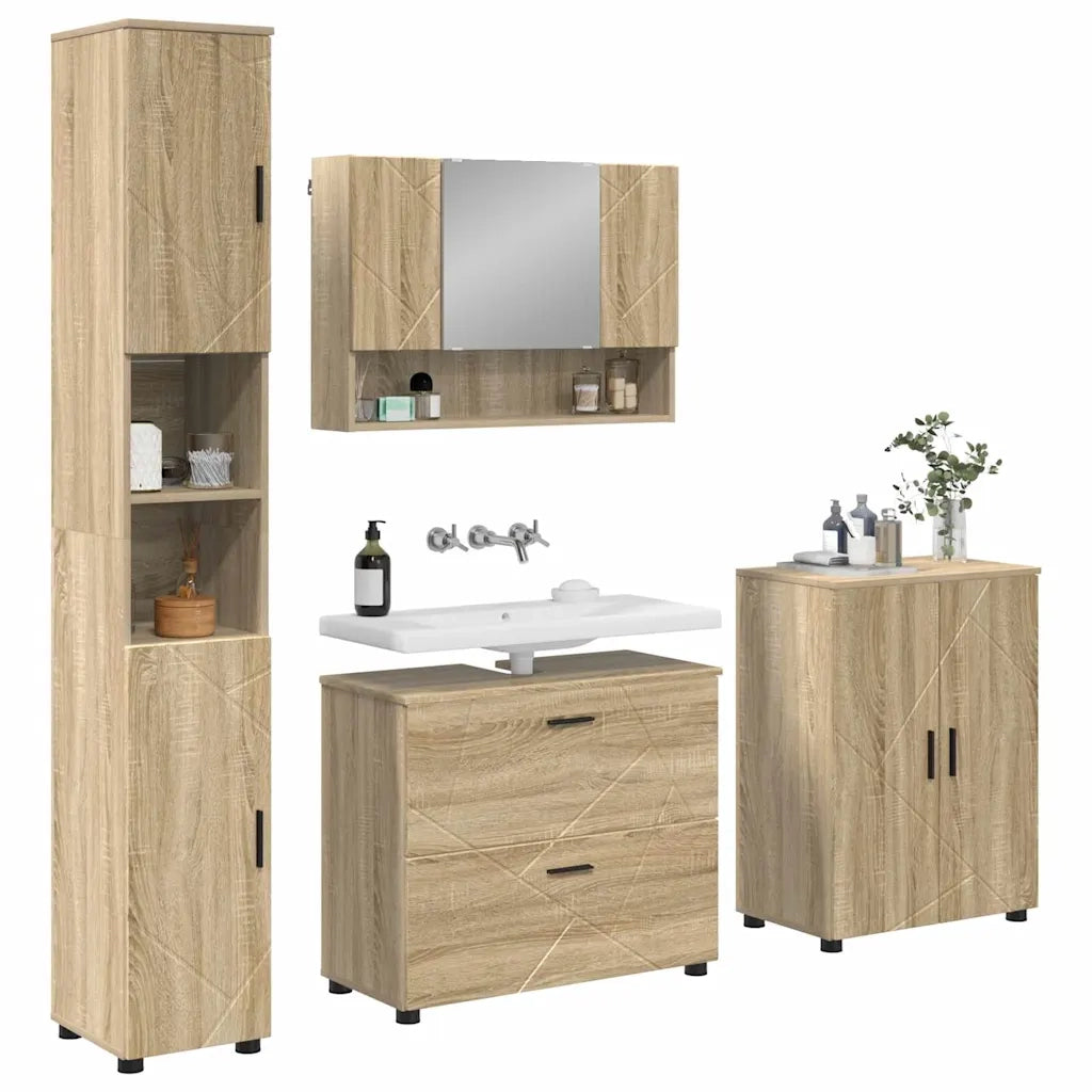 Set di mobili per il bagno con cassetto 4 pcs Rovere Sonoma 3393085