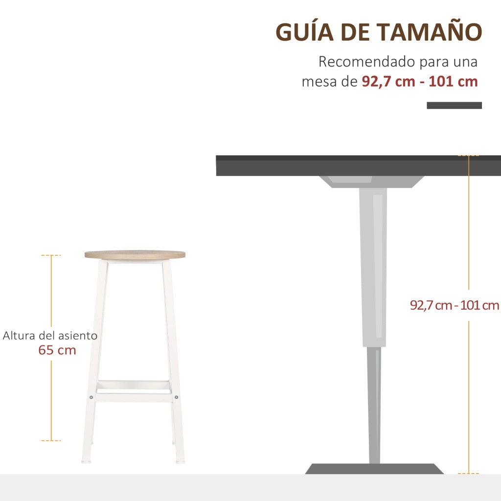 Sgabello Alto da Cucina Set 2 Pezzi ¨C Xylo ¨C Seduta Melamina Gambe Acciaio Bianco Naturale 32,5x32,5x65