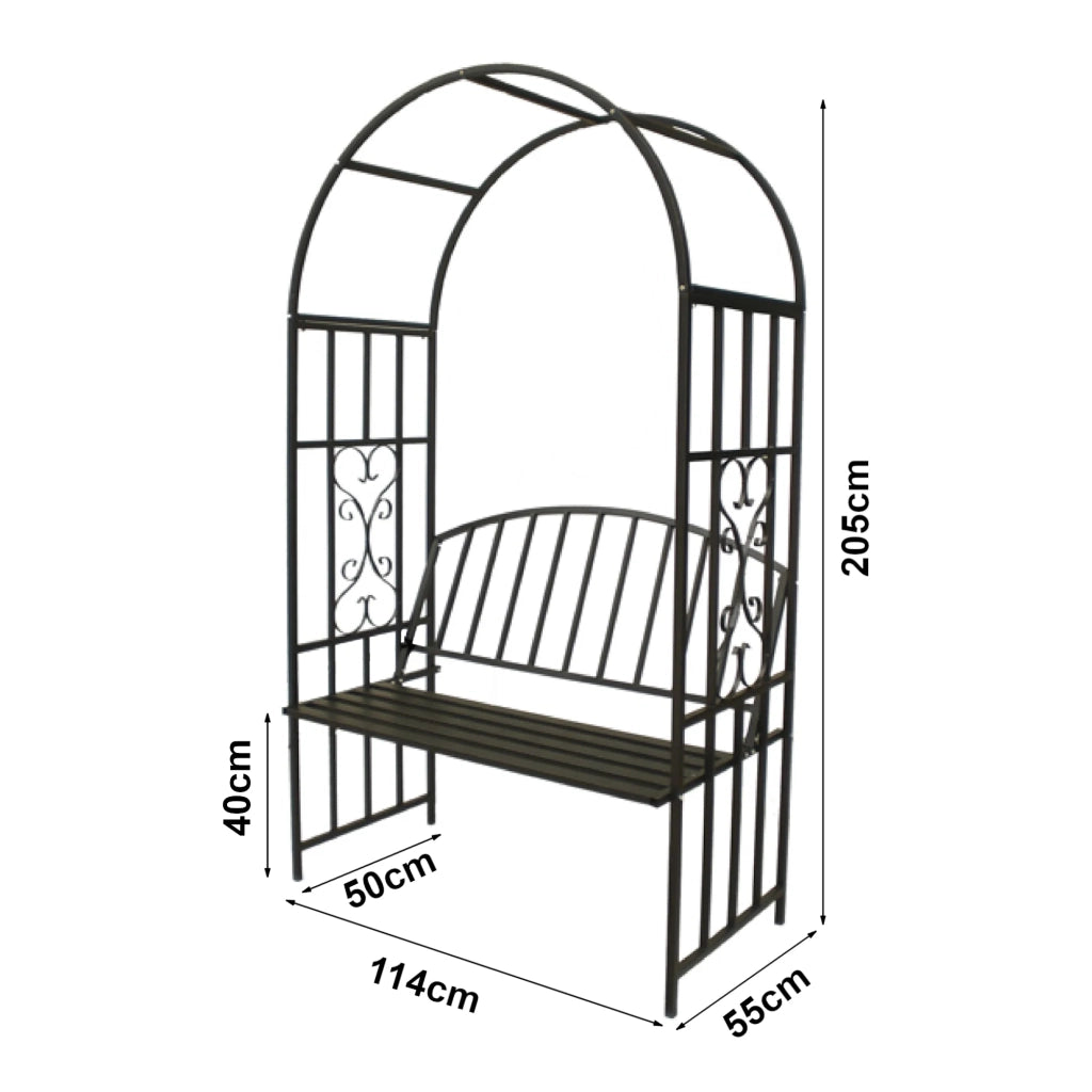Arco per rose da giardino con panca 205 x 114 x 55 cm acciaio nero 03_0008857