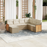 Set Divani da Giardino 7 pz con Cuscini Beige in Polyrattan 3227885