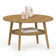 IDMarket - Tavolino rotondo HANAE 70 cm in faggio con piano in canna effetto naturale