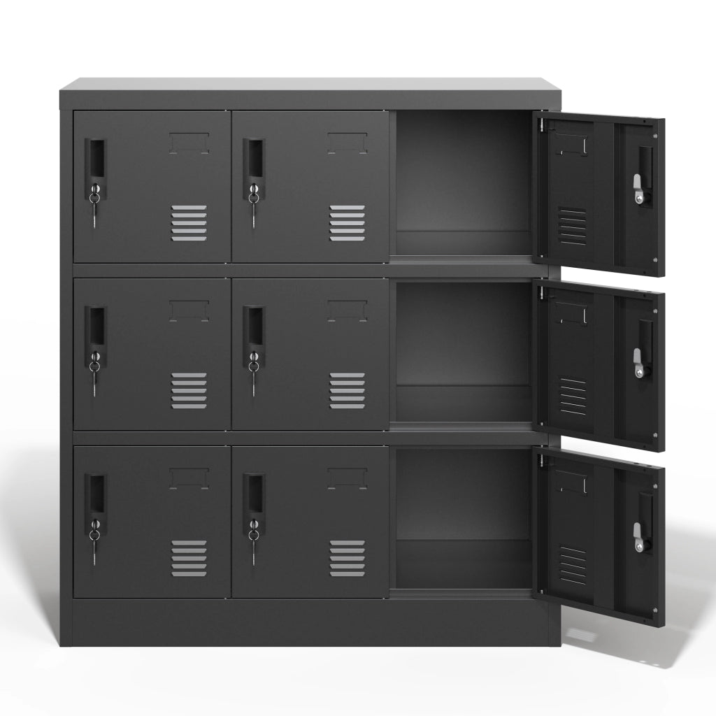 Armadietto metallico a 9 ante con serratura individuale, ventilazione e vano etichette, colore nero
