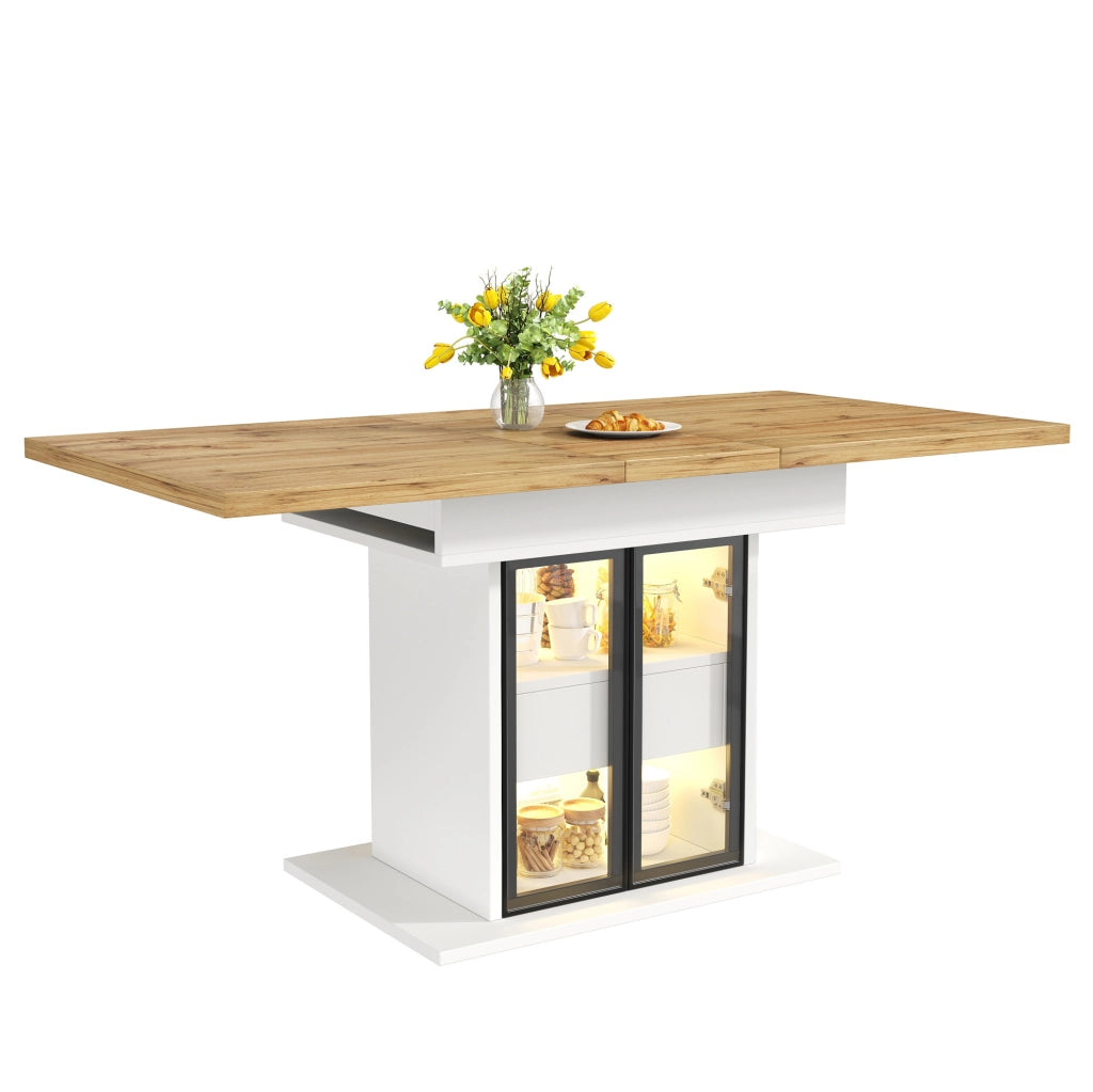 Tavolo allungabile da 110 a 140 cm con contenitore e luci LED; MDF e metallo; bianco