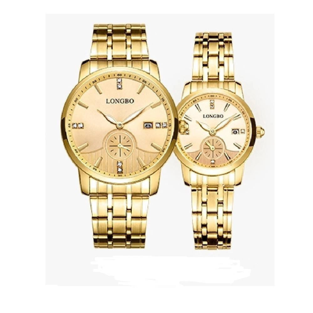 Trade Shop - Orologio Uomo Donna Longbo 80436 Crono Analogico Data Impermeabile Acciaio Dorato -