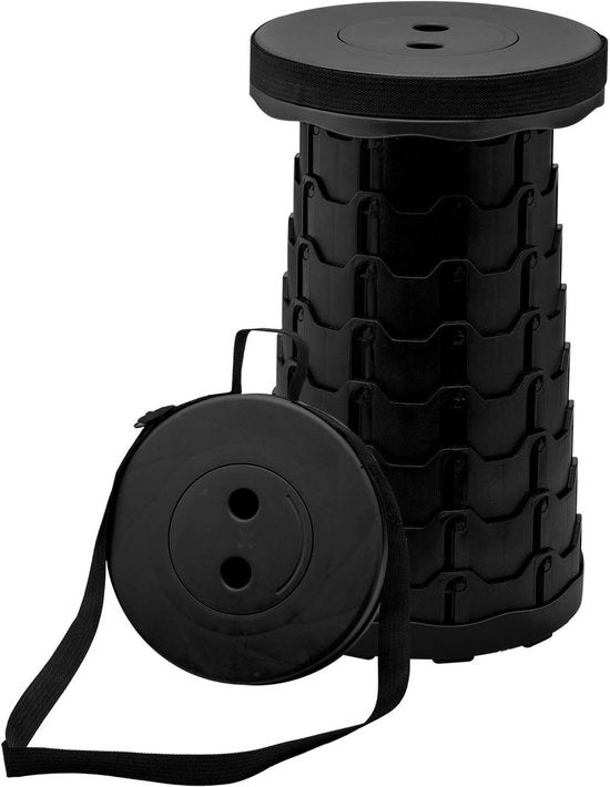 Sedia da Campeggio Telescopica Portatile - Pieghevole e Leggera - per Camping, BBQ, Pesca - Massima Capacità di Carico 200 lbs - Nero PF-01
