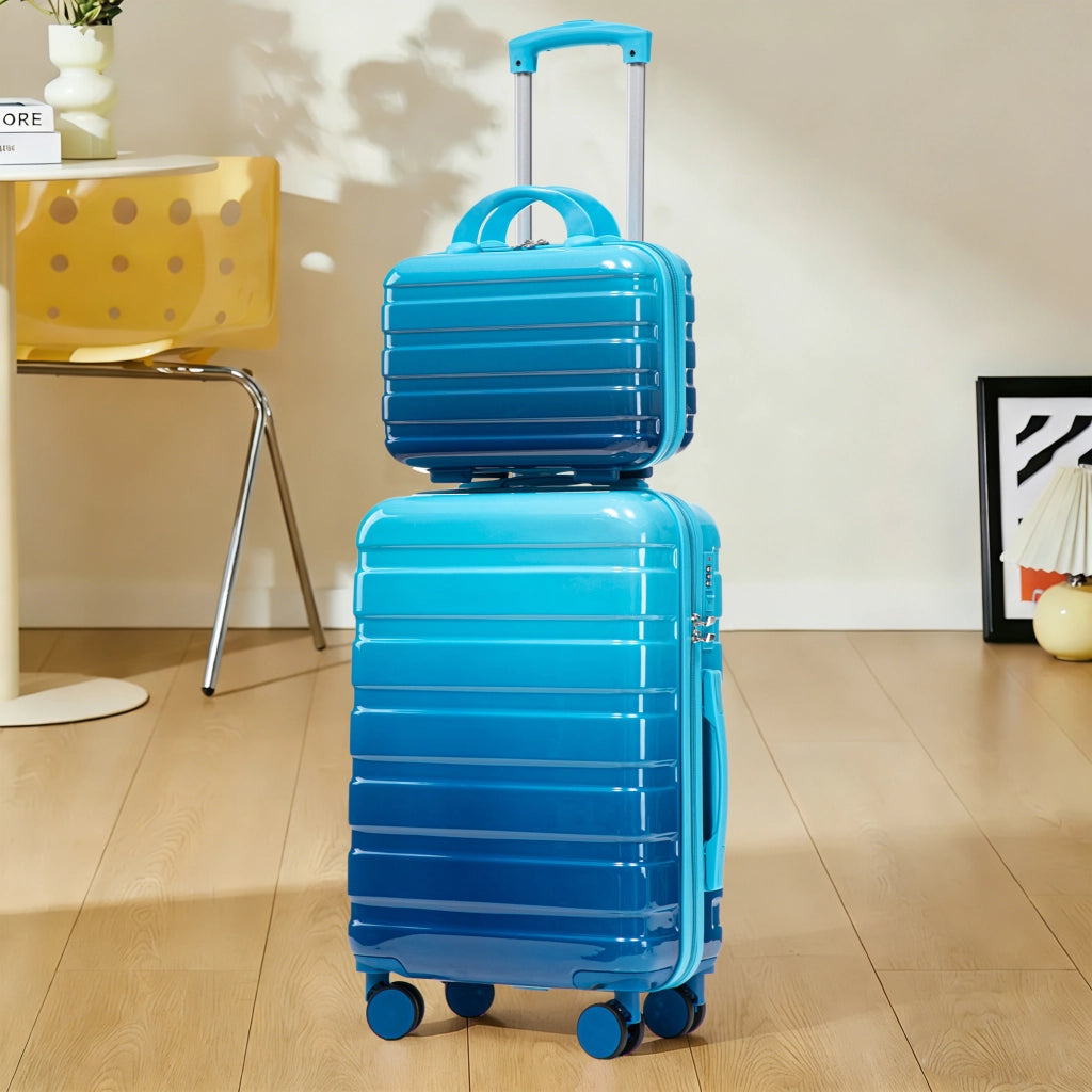 Set composto da due valigette girevoli in PC da 14"/20" con lucchetto a combinazione e trousse per cosmetici da 14" (blu)