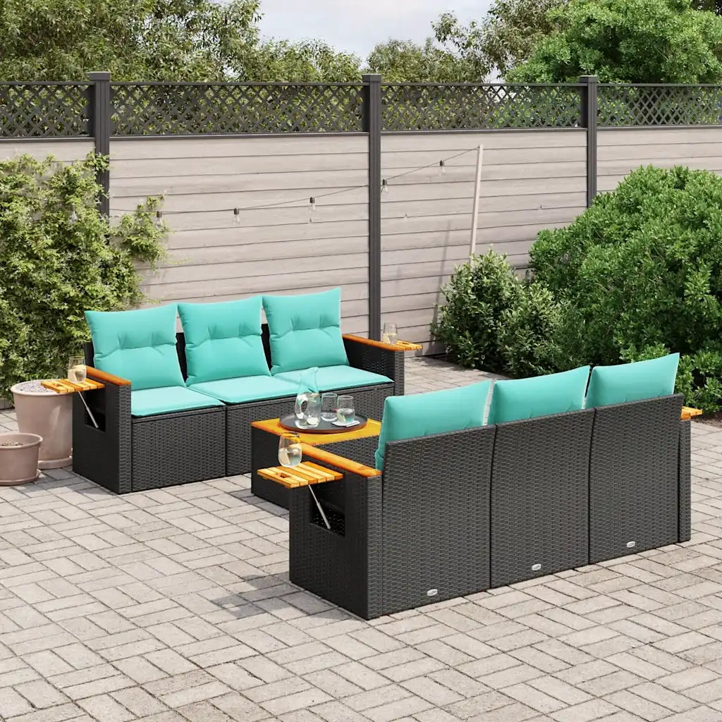 Set Divani da Giardino 7 pz con Cuscini Nero in Polyrattan