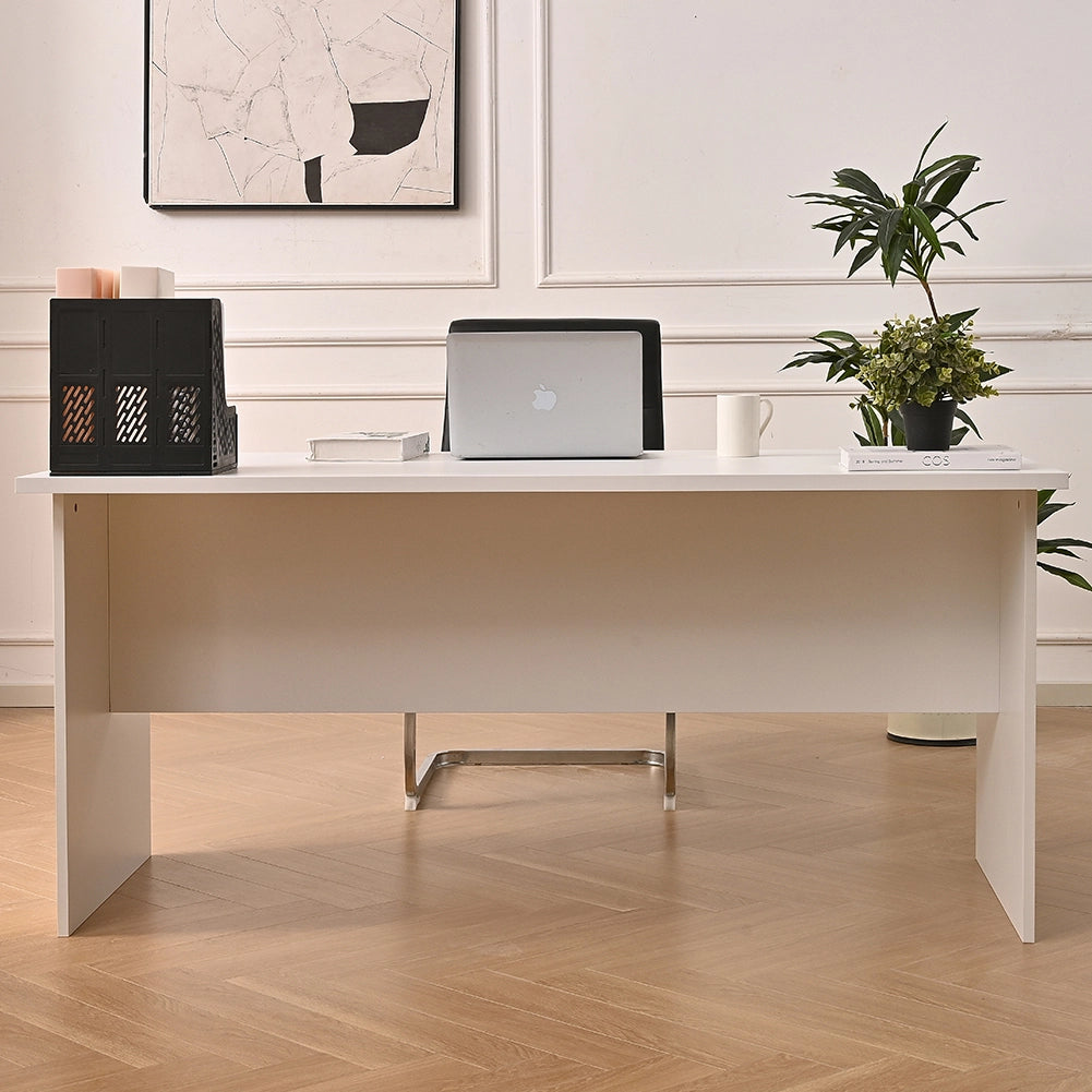 Scrivania per Ufficio in Legno Bianco Postazione Lavoro Studio 160x80 H74cm