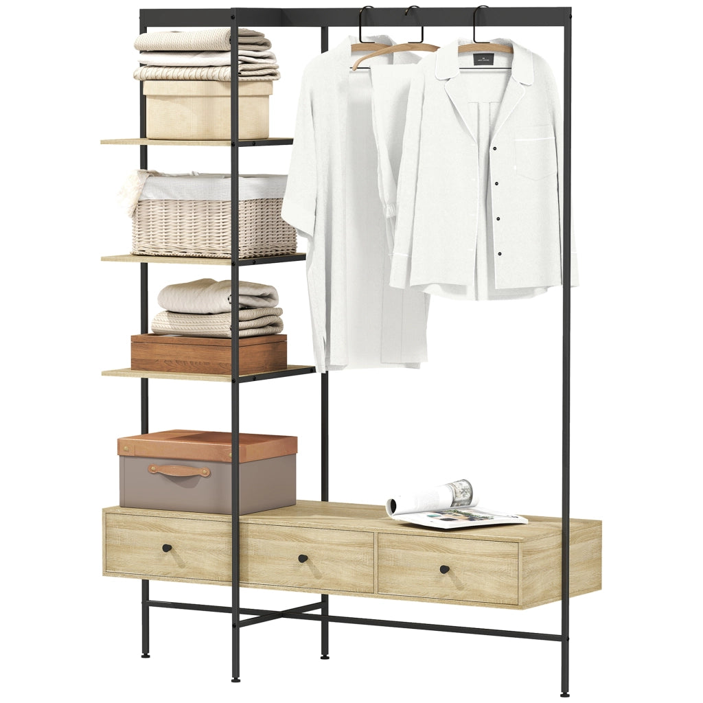 Guardaroba a colonna con scaffali, cassetti e appendiabiti ¨C zephmum ¨C quercia 180x45x180 cm