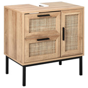 Mobiletto da bagno in particelle di legno chiaro Rattan frontale a treccia 60 x 60 cm Boho Design
