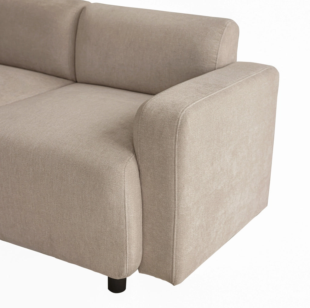 Divano 3 posti in ciniglia beige con 2 cuscini