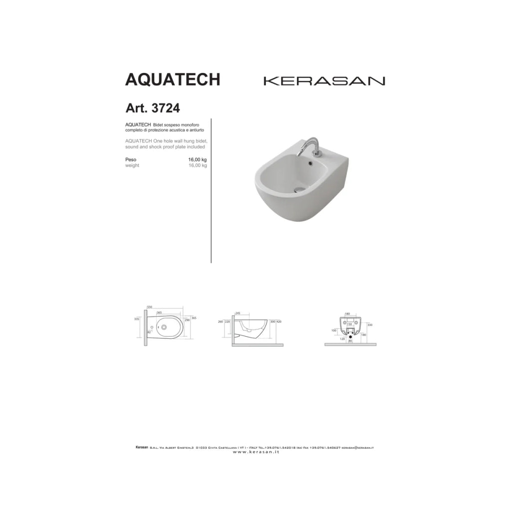 Bidet Sospeso Kerasan "Aquatech" Bianco Lucido