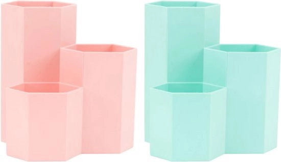 2 contenitori per penna da scrivania, contenitore di archiviazione per strumenti da scrivere e pennelli da trucco, cassetto di archiviazione per scrivania, contenitore per penna a rete a sei facce, contenitore per penna grande capacità