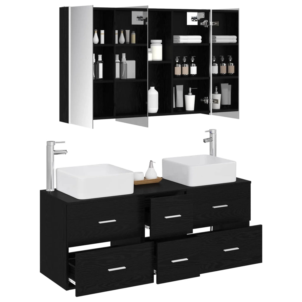 Set di mobili per il bagno 4 pcs Rovere Nero 3406784