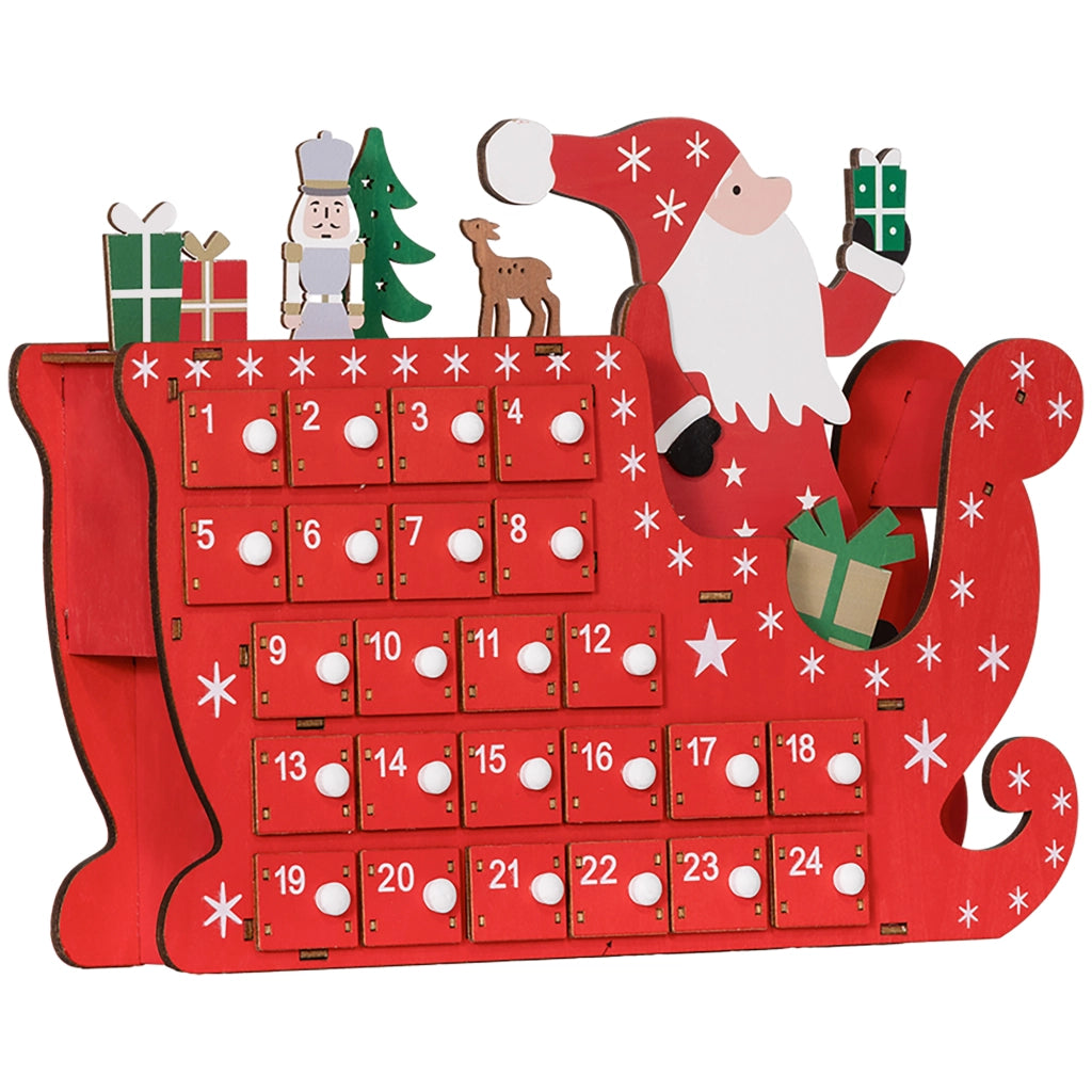 Calendario dell'Avvento in legno con 24 cassetti ¨C zephmum ¨C rosso 22.5x8x36cm