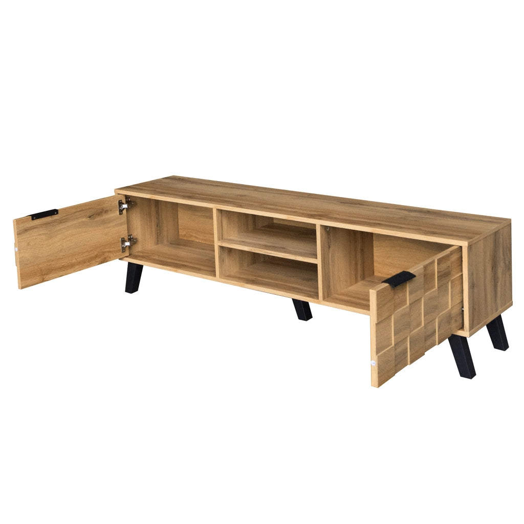 Mobile TV 160.5x35.5x45 cm; 2 ante e 2 vani aperti; chiusure ammortizzate; pannello truciolare; colore naturale