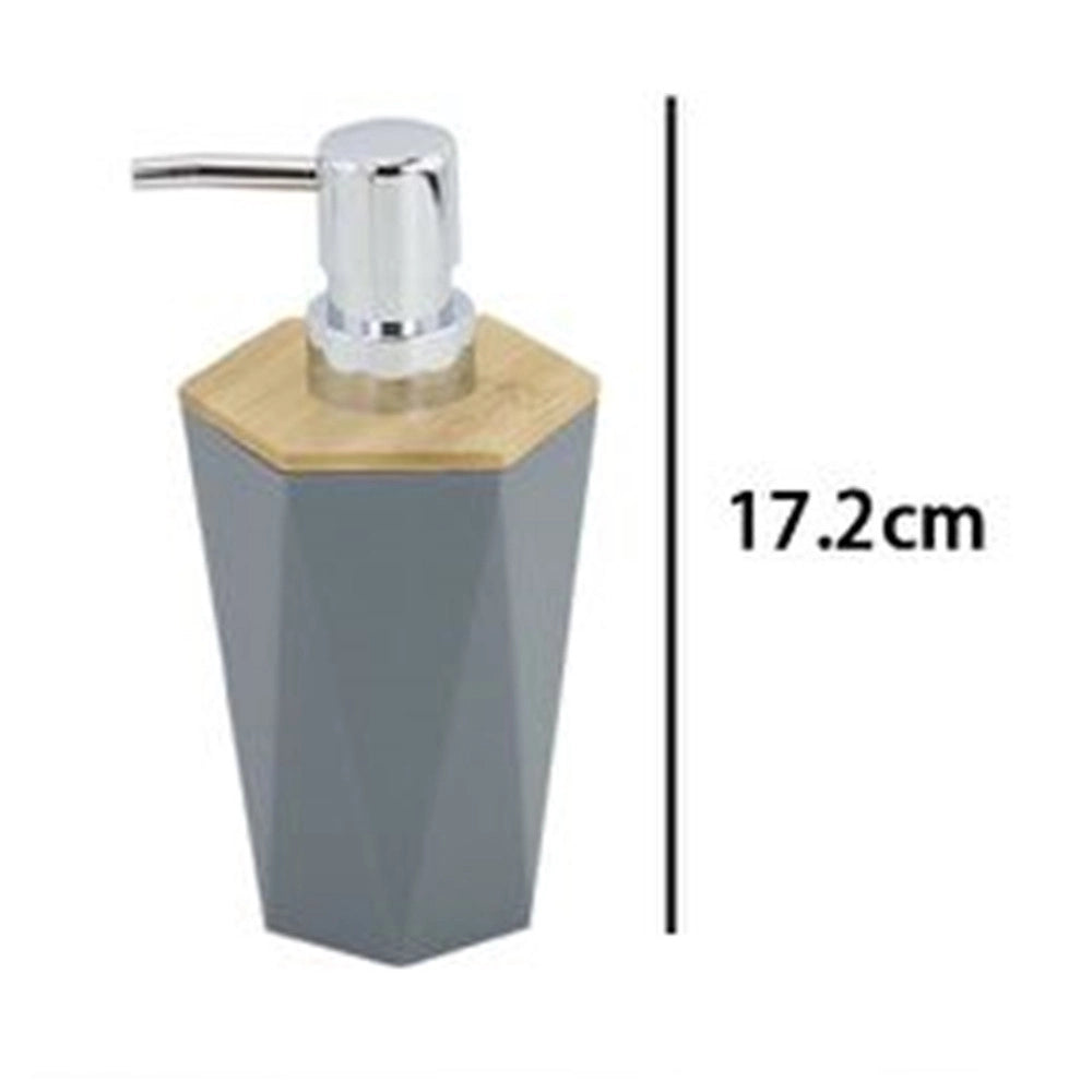 Trade Shop - Dispenser Sapone Liquido A Cilindro Esagonale Geometrico Grigio Legno Da Bagno 10846 -