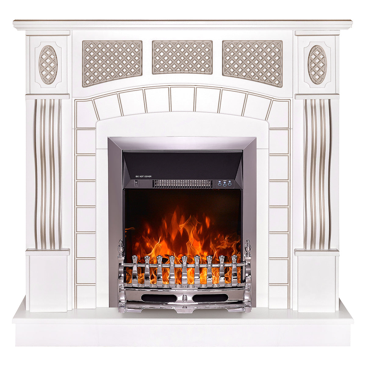 Camino Elettrico da Pavimento 112x115x30 cm Effetto Fiamma 2000W Amsterdam & Galileo Silver Noce