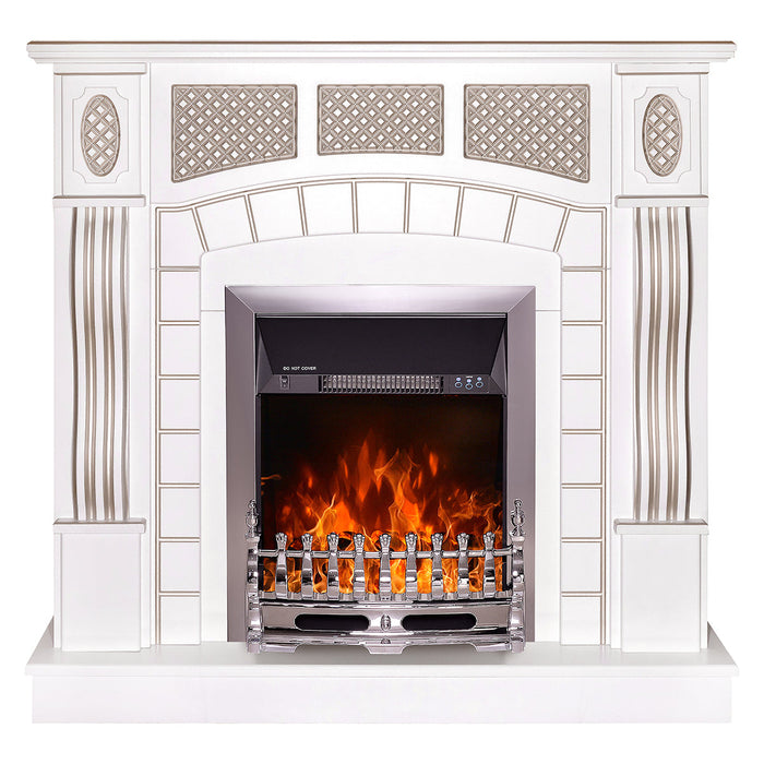 Camino Elettrico da Pavimento 112x115x30 cm Effetto Fiamma 2000W Amsterdam & Galileo Silver Noce