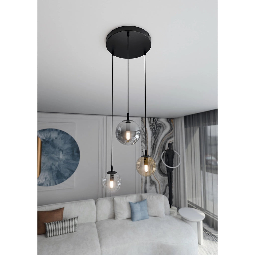Lampada a sospensione Cosmo set in acciaio nero e vetro multicolor