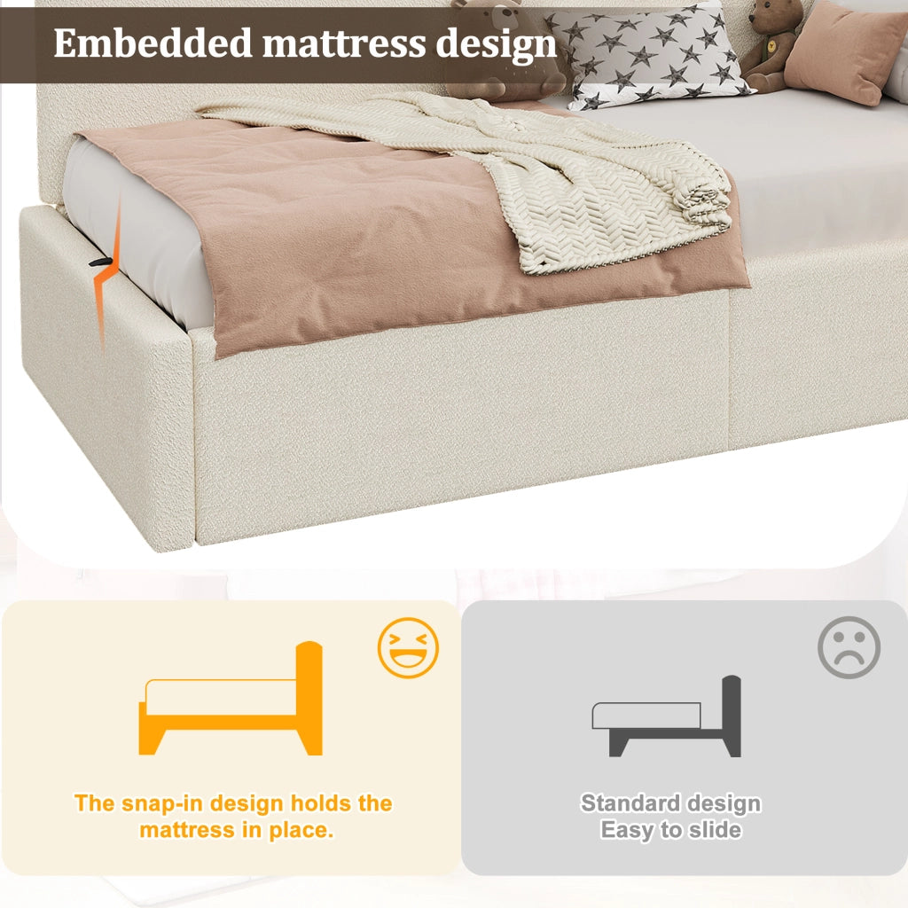 Letto con contenitore idraulico bouclé 90x200 cm