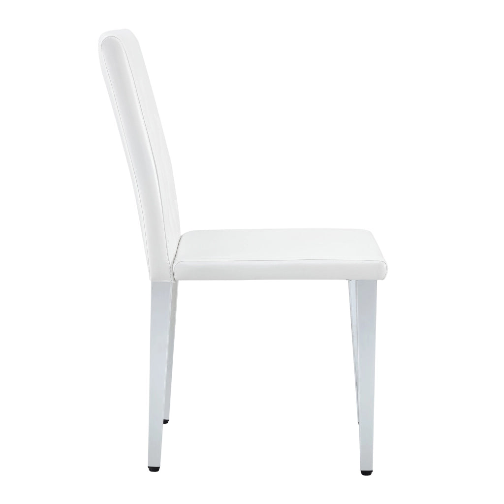 Set di 4 sedie da pranzo con schienale trapuntato e gambe in metallo in PU bianco e argento
