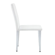 Set di 4 sedie da pranzo con schienale trapuntato e gambe in metallo in PU bianco e argento