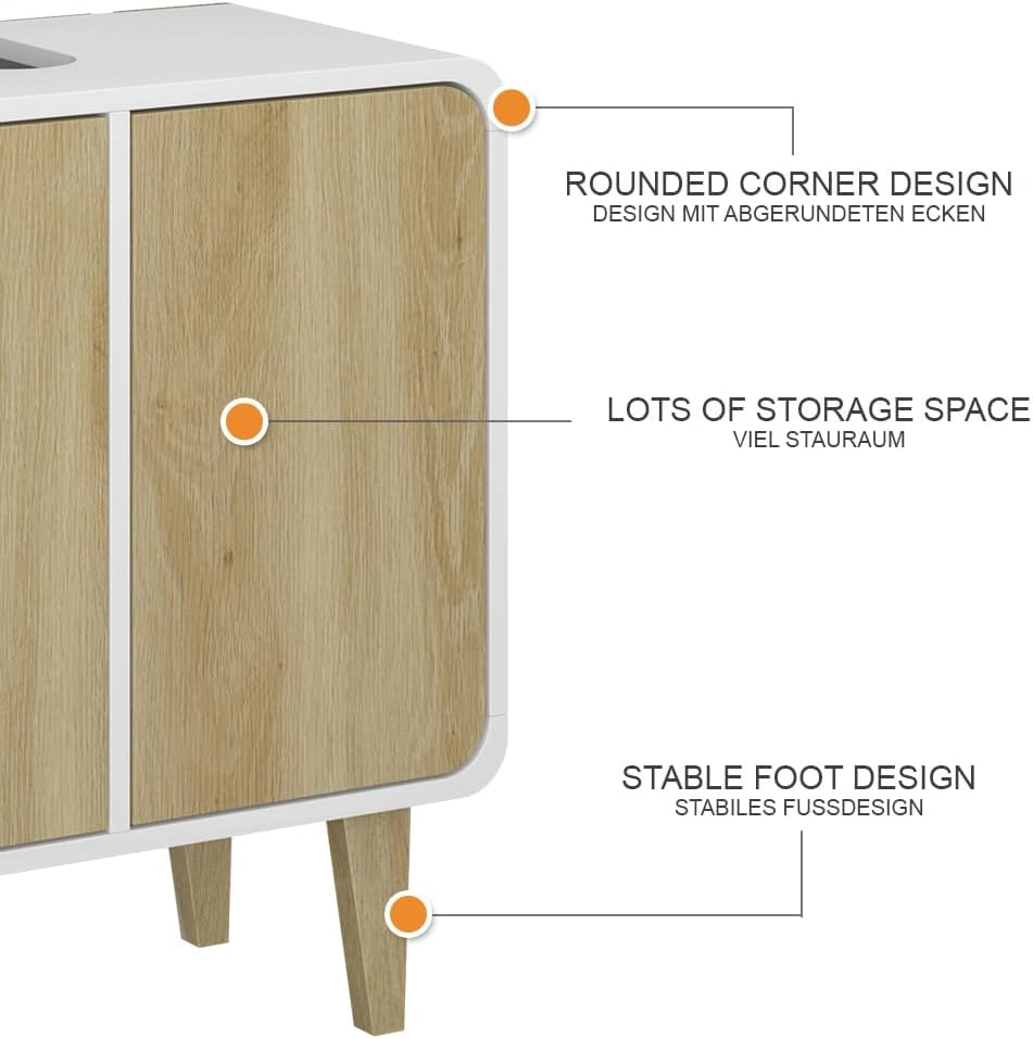 Mobiletto per lavabo Arla, Bianco/quercia, 60 x 61 cm