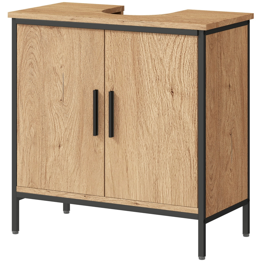 Mobile Sottolavabo Bagno con 2 Ante e Ripiano Regolabile ¨C zephmum ¨C Rovere 60x30x60 cm