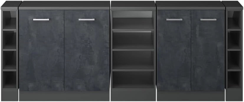 Set di mobili sottotetto Rion, Calcestruzzo nero, 210 cm Set di 5 carcasse armadio profondità 60 cm, adatto per il salvaspazio sotto tetti spioventi