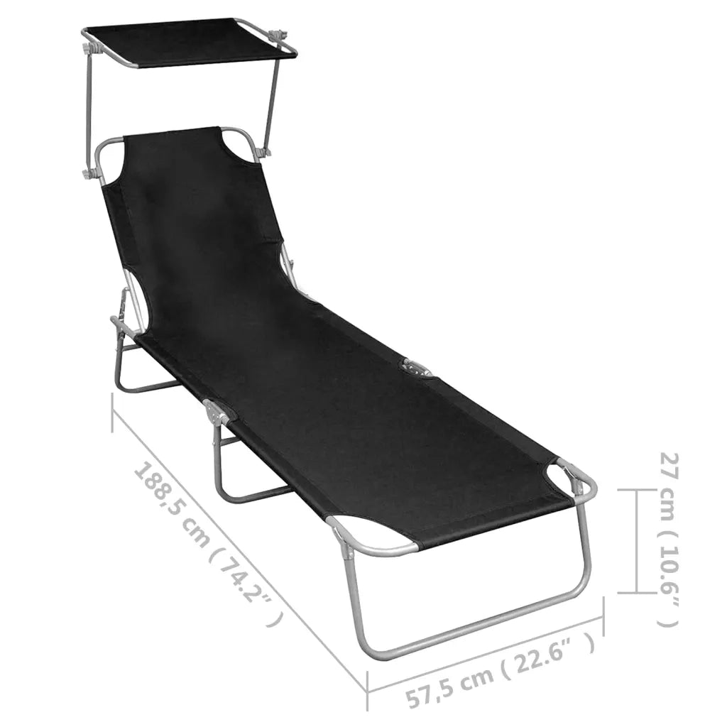 Lettino Prendisole Pieghevole con Baldacchino Nero in Alluminio 47770
