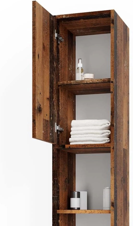 Set mobili bagno Kiko, Rovere rustico, 58 cm, composto da mobile sottolavabo, specchiera e colonna alta