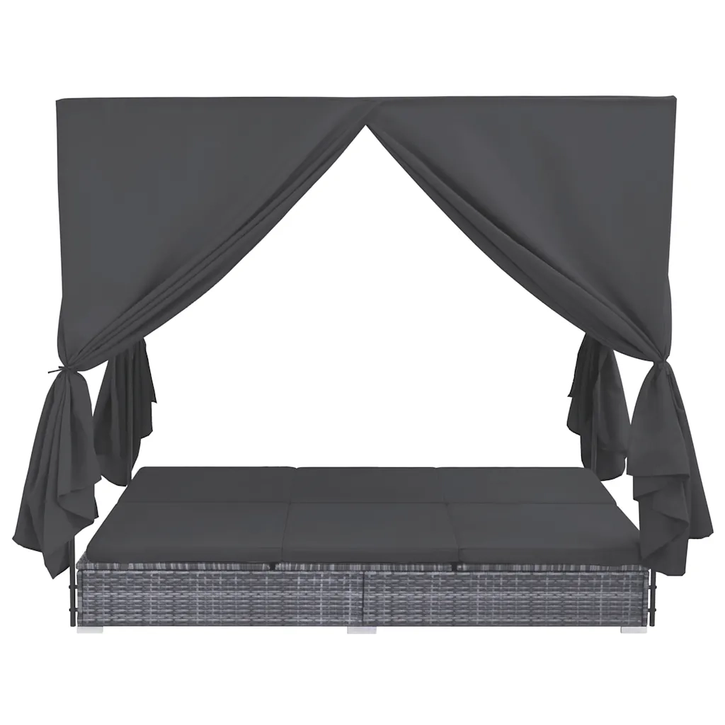 Lettino Prendisole con Tende in Polyrattan Grigiocod mxl 94709