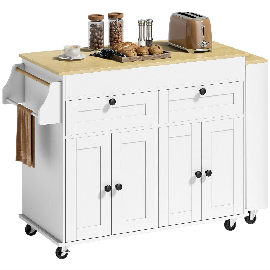Tavolo da cucina allungabile con cassetti e ruote ¨C Zephmum ¨C Bianco