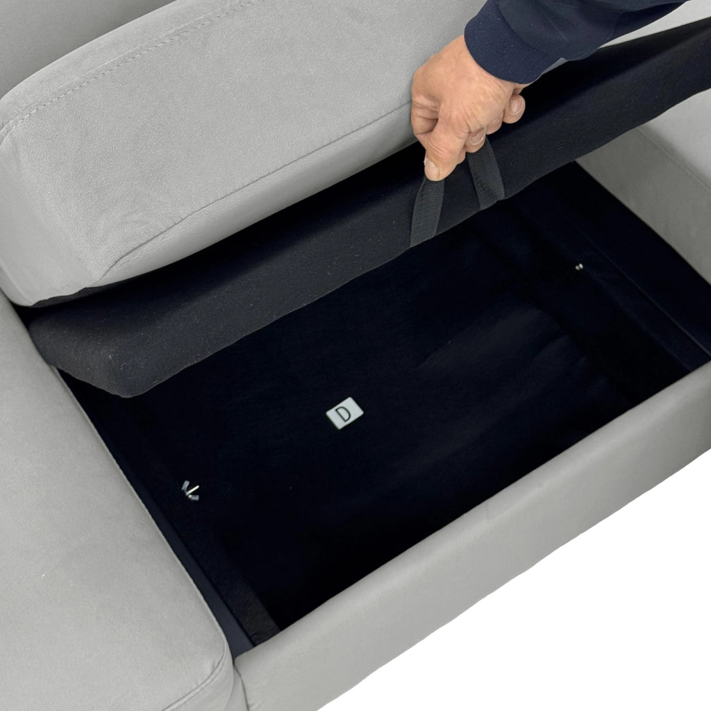 Divano ad angolo reversibile con contenitore, Tessuto in poliestere, Grigio chiaro